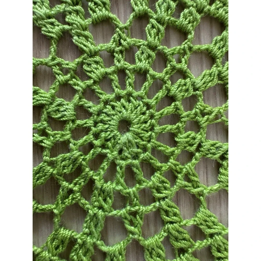Handmade Green Crochet Doily 11 in Christmas Starburst Mercerized Cotton Table